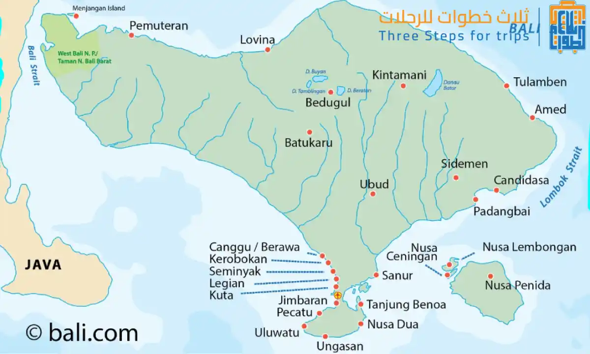 خريطة بالي السياحية وأشهر الأماكن السياحية في بالي مع ثلاث خطوات للرحلات 